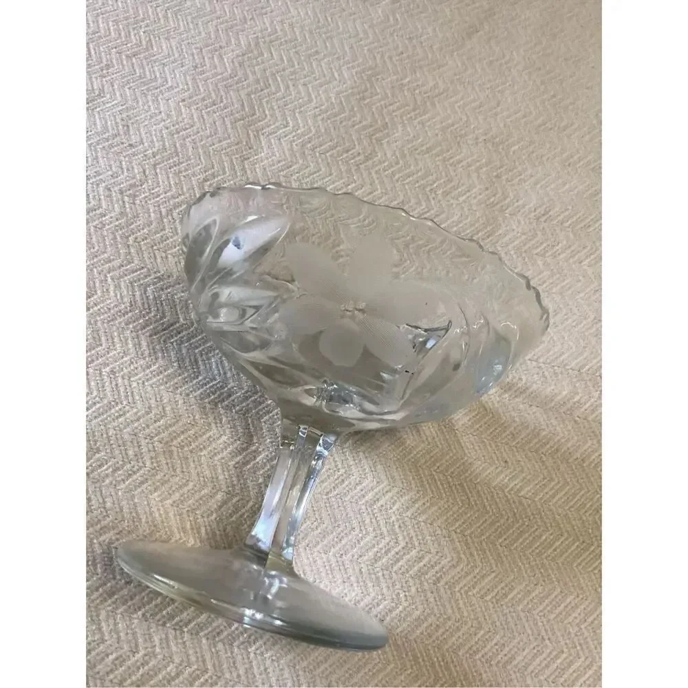 Beautiful Vintage Crystal Etched Floral Candy Compote Pedestal Dish